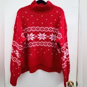 Pink Rose Red and White Turtleneck Sweater